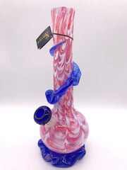Smoke Station Water Pipe Pink-Base/Blue-Wrap Noble Glass Heady American Soft Glass Beaker