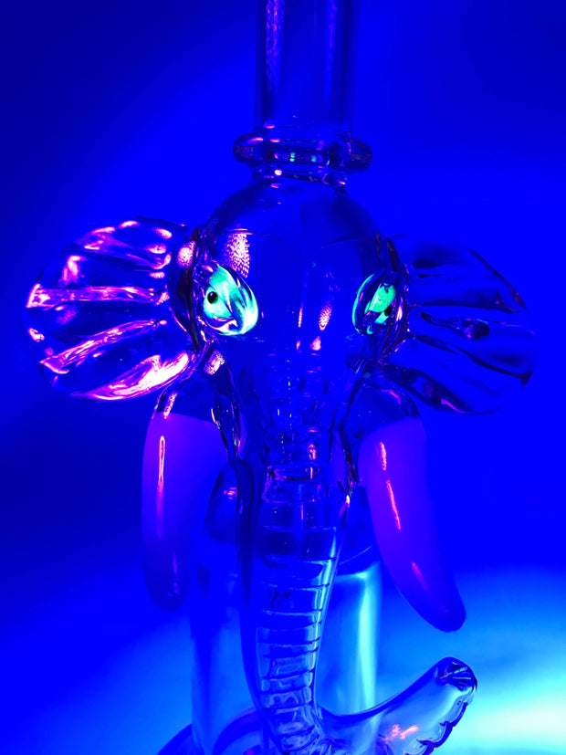 Smoke Station Water Pipe Pink Pink Elephant Rig with UV-Reactive Eyes