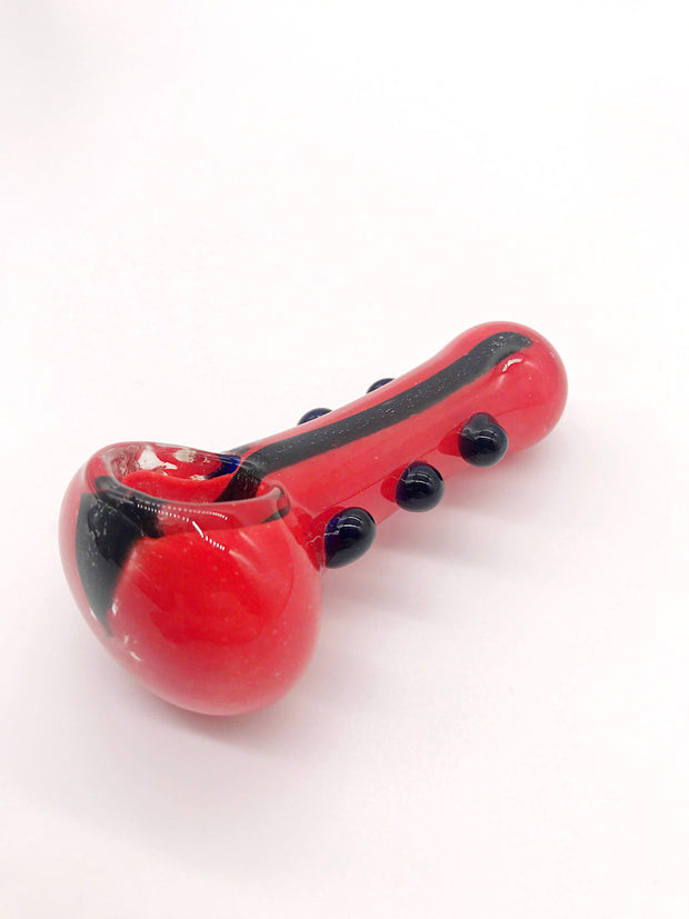 Smoke Station Hand Pipe Black Dollops Red Spoon with Black Stripe Hand Pipe