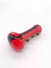 Smoke Station Hand Pipe Green Dollops Red Spoon with Black Stripe Hand Pipe