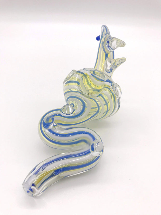 Smoke Station Hand Pipe White-Blue Serpent Animal Hand PIpe