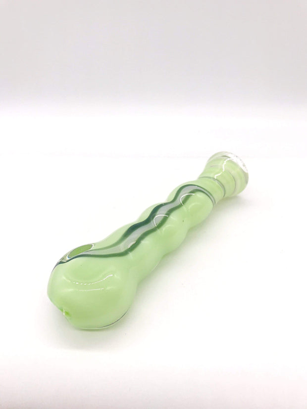 Smoke Station Hand Pipe Green Single Striped Inside-Out Chillum