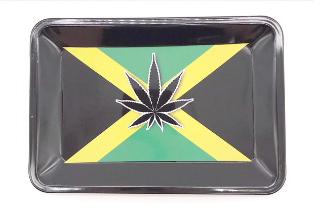 Smoke Station Accessories Small Metal Jamaican Flag Rolling Tray