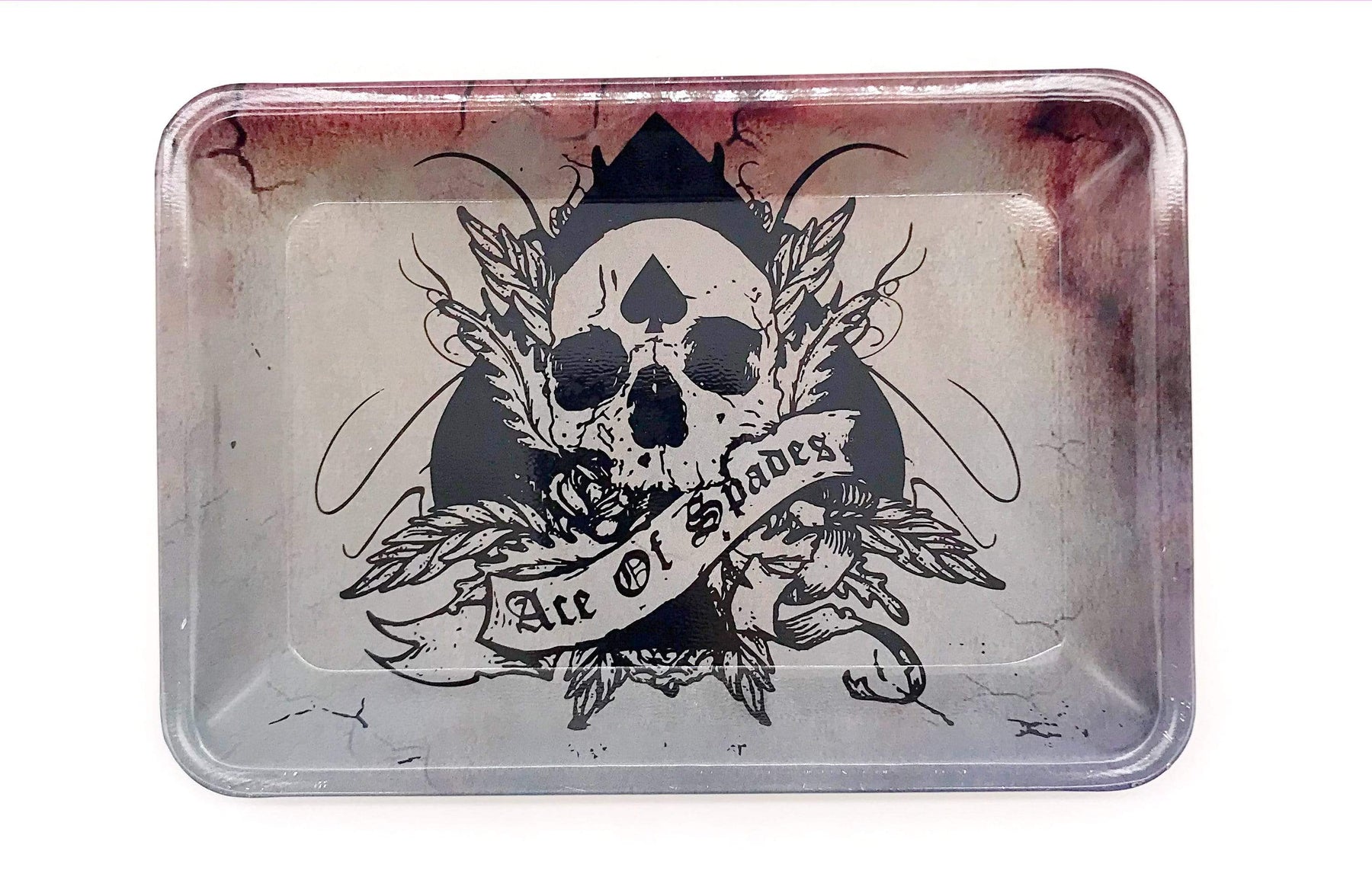 Small Metal Rolling Tray with Ace of Spades Design Smoke Station