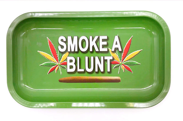 Smoke Station Accessories Green “Smoke a Blunt” Metal Rolling Tray