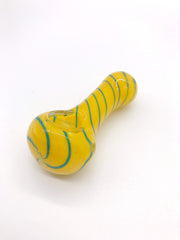 Smoke Station Hand Pipe Yellow & Blue Solid Color Spoon with Line Wraparound Hand Pipe