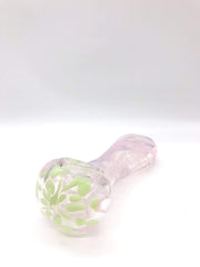 Smoke Station Hand Pipe Green-Pink Spotted Spoons with a swirl and a flat mouthpiece