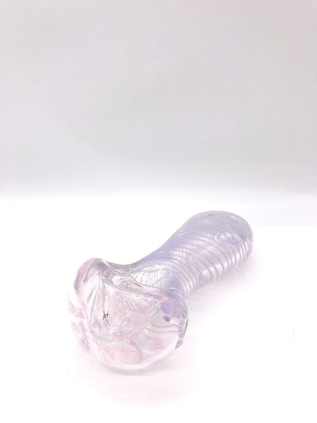 Smoke Station Hand Pipe Purple Spotted Spoons with a swirl and a flat mouthpiece
