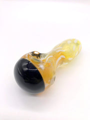 Smoke Station Hand Pipe Thick Amber Spoon with Silver-Fumed Drops and Black Bowl Grip Hand Pipe