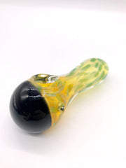 Smoke Station Hand Pipe Thick Amber Spoon with Silver-Fumed Drops and Black Bowl Grip Hand Pipe