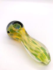 Smoke Station Hand Pipe Green Thick Amber Spoon with Silver-Fumed Drops and Black Bowl Grip Hand Pipe