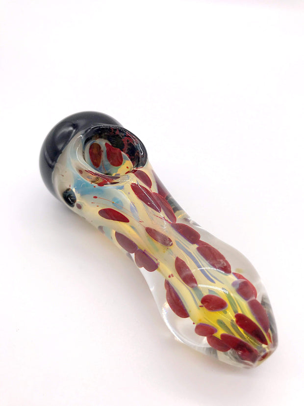 Smoke Station Hand Pipe Red Thick Amber Spoon with Silver-Fumed Drops and Black Bowl Grip Hand Pipe
