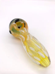 Smoke Station Hand Pipe White Thick Amber Spoon with Silver-Fumed Drops and Black Bowl Grip Hand Pipe