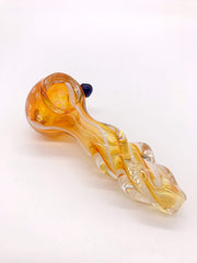 Smoke Station Hand Pipe Blue Thick Amber Spoon with Silver-Fumed Drops Hand Pipe
