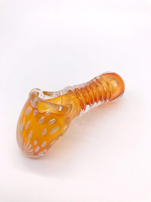 Smoke Station Hand Pipe Clear-Bubble Thick Amber Spoon with Silver-Fumed Drops Hand Pipe