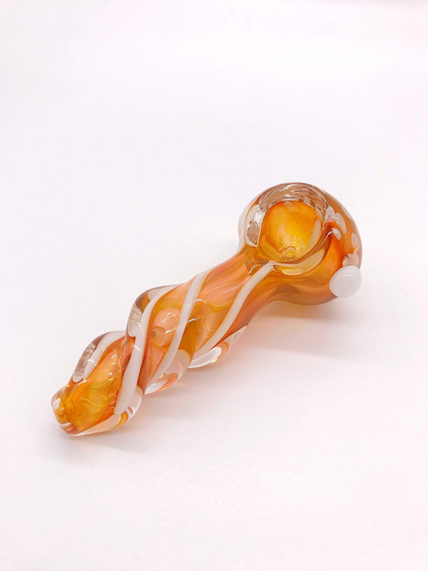 Smoke Station Hand Pipe White Thick Amber Spoon with Silver-Fumed Drops Hand Pipe