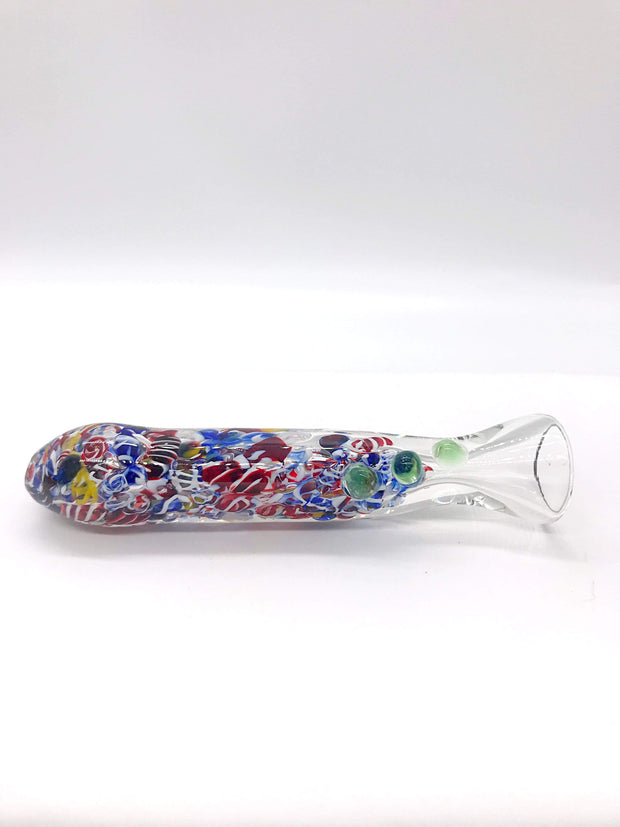 Smoke Station Hand Pipe Blue Thick Chillum with Random Pattern Ribbon Hand Pipe