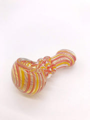 Smoke Station Hand Pipe Orange Thick Clear Spoon with Blue and Yellow Lines and Ribbed Neck Hand Pipe