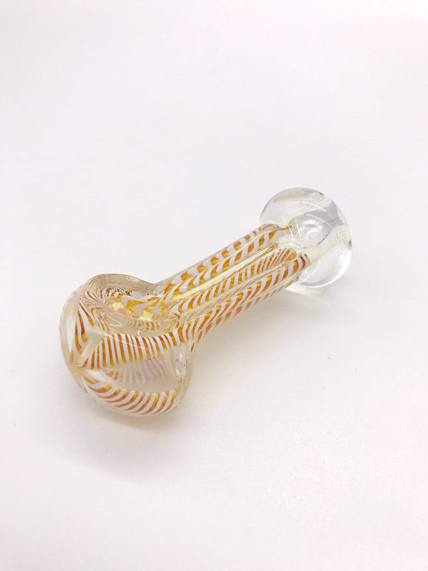 Smoke Station Hand Pipe Gold-Ribbon Thick Clear Spoon with Blue Ribbon Neck Hand Pipe