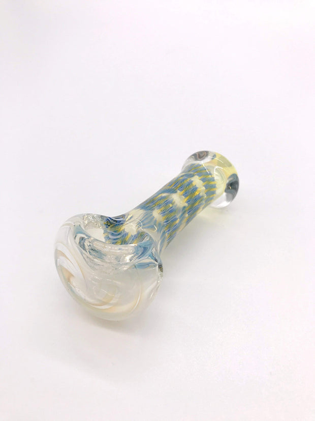 Smoke Station Hand Pipe Green-Blue-Ribbon Thick Clear Spoon with Blue Ribbon Neck Hand Pipe