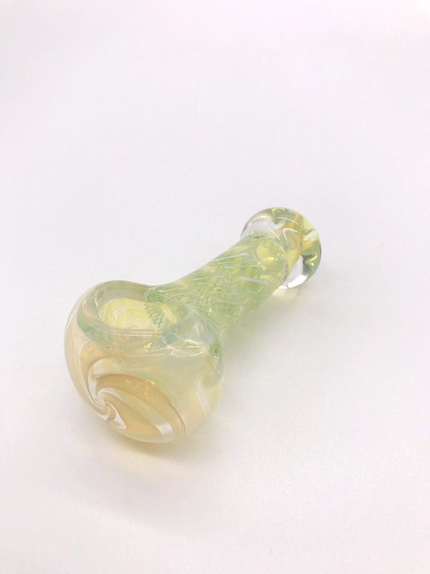 Smoke Station Hand Pipe Green-Ribbon Thick Clear Spoon with Blue Ribbon Neck Hand Pipe