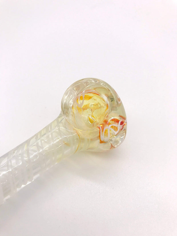 Smoke Station Hand Pipe Clear-Caramel Thick Clear Spoon with Caramel Linework Bowl Grip Hand Pipe
