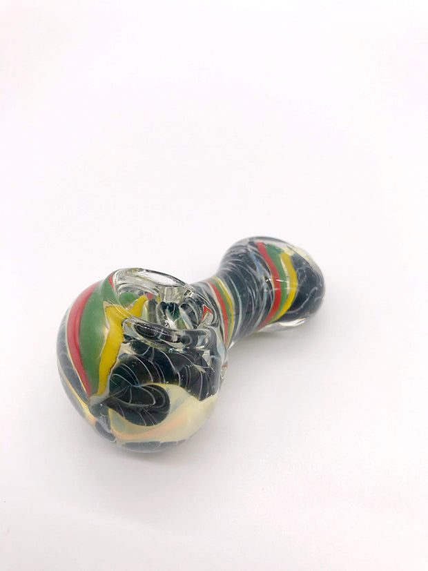 Smoke Station Hand Pipe Black-Ribbon Thick Clear Spoon with Multicolored Ribbons and Flat Mouthpiece Hand Pipe