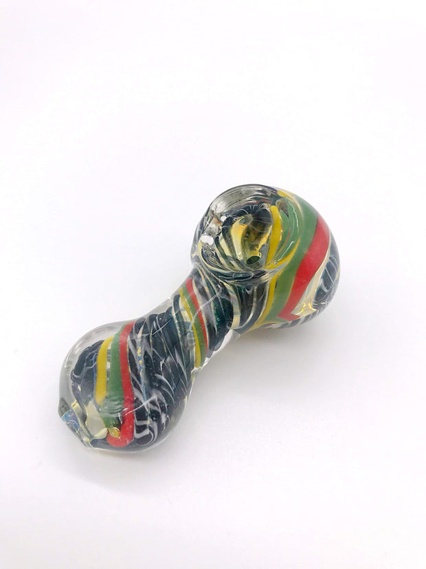 Smoke Station Hand Pipe Black-Ribbon Thick Clear Spoon with Multicolored Ribbons and Flat Mouthpiece Hand Pipe