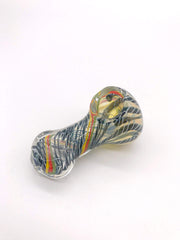 Smoke Station Hand Pipe Black-Swirl Thick Clear Spoon with Multicolored Ribbons and Flat Mouthpiece Hand Pipe