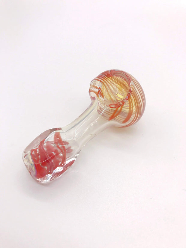 Smoke Station Hand Pipe Red & Yellow Thick Clear Spoon with Red and Yellow Linework Hand Pipe