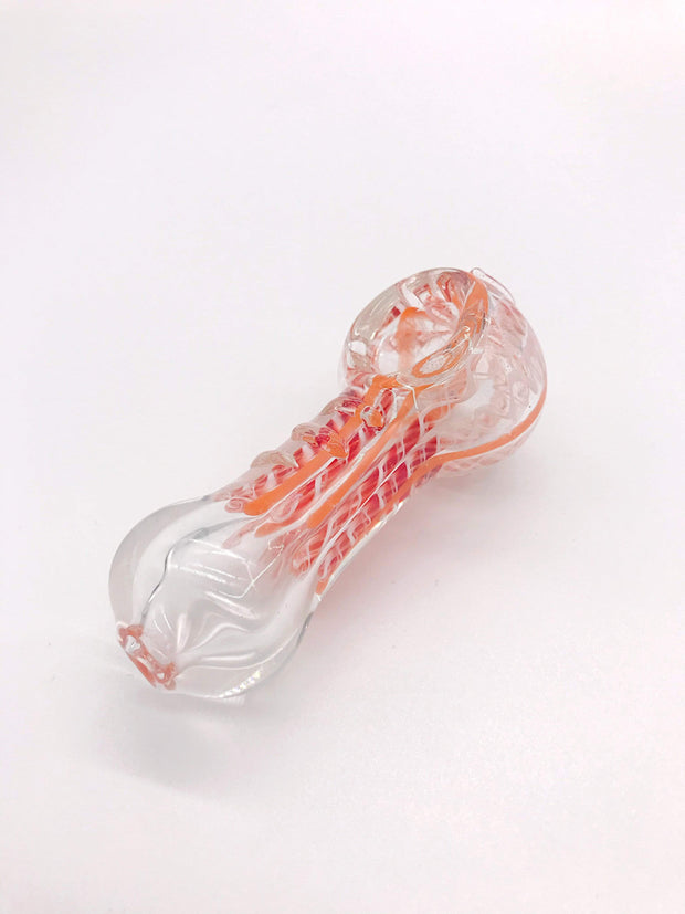 Smoke Station Hand Pipe Thick Clear Spoon with Ridges and Red Ribbon Hand Pipe