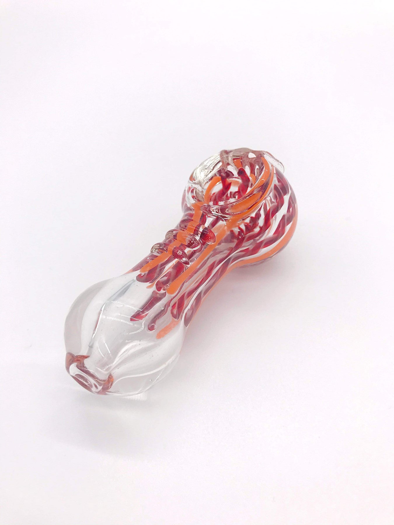 Thick Clear Spoon with Ridges and Red Ribbon Hand Pipe Smoke Station