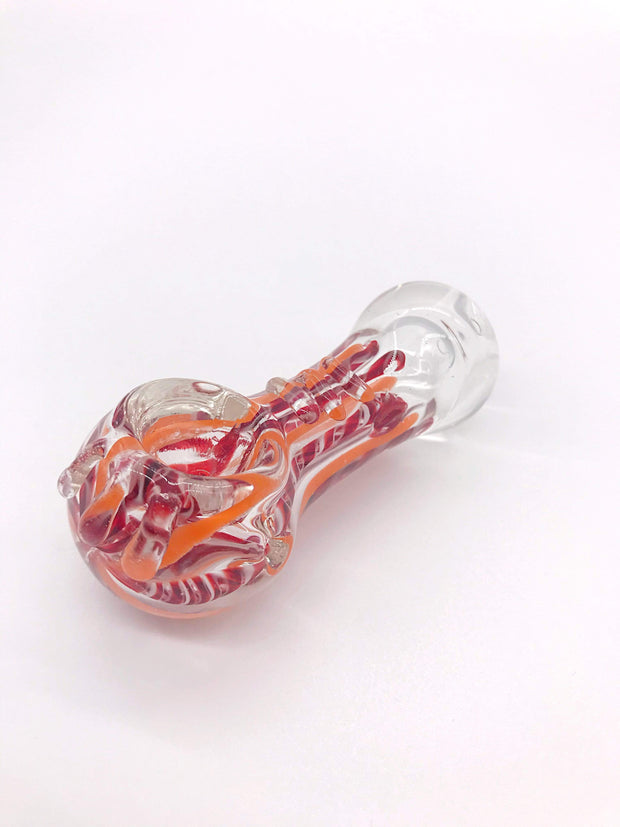 Smoke Station Hand Pipe Red Thick Clear Spoon with Ridges and Red Ribbon Hand Pipe