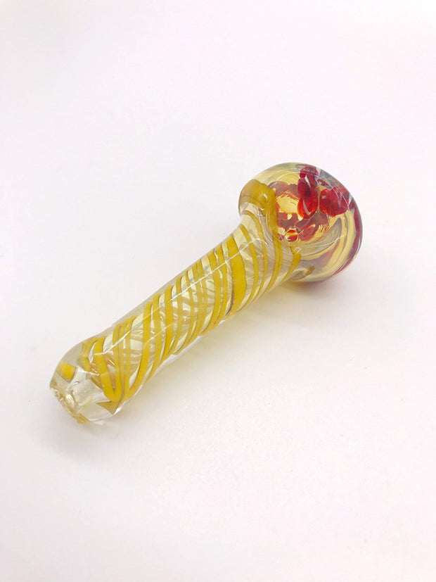 Smoke Station Hand Pipe Yellow & Red Ribbon Thick Clear Spoon with Yellow and Red Ribbon Hand Pipe