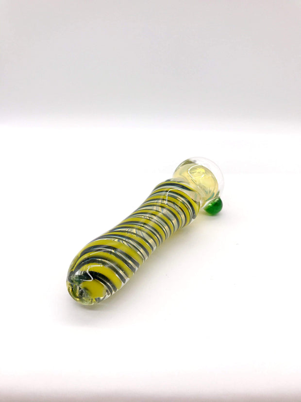 Smoke Station Hand Pipe Yellow Thick Fumed Chillum With Dual-Color Wrap