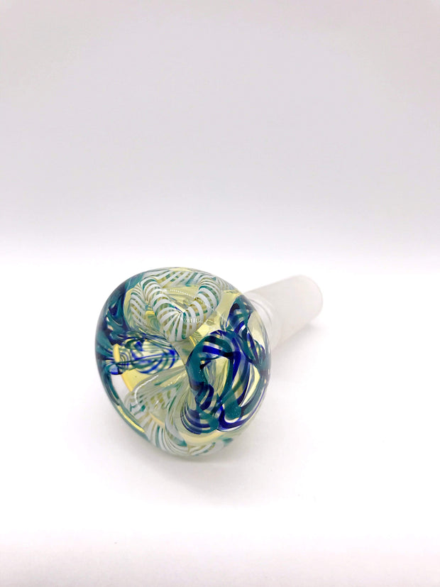 Smoke Station Waterpipe Bowl Clear-Blue-White Thick Fumed Ribbon Waterpipe Bowl - 14mm