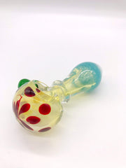 Smoke Station Hand Pipe Clear-Turqoise Thick Fumed Spoon with Blue and Red Accents
