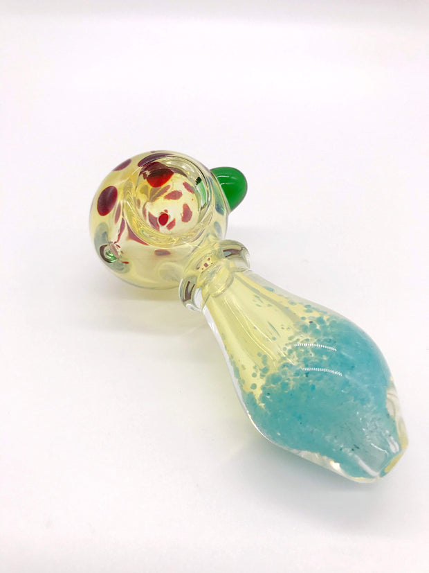 Smoke Station Hand Pipe Clear-Turqoise Thick Fumed Spoon with Blue and Red Accents