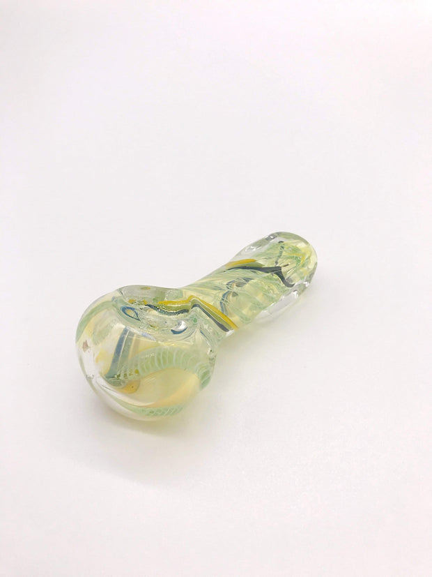 Smoke Station Hand Pipe Green-Black Thick Fumed Spoon with Blue and Yellow Stripe Hand Pipe