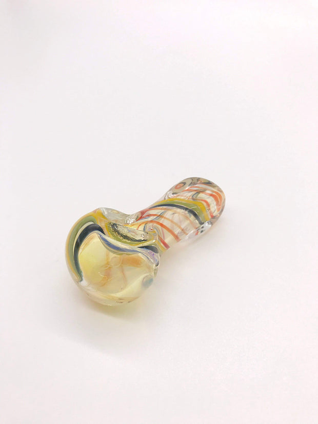 Smoke Station Hand Pipe Multi-Color-Ribbon Thick Fumed Spoon with Blue and Yellow Stripe Hand Pipe