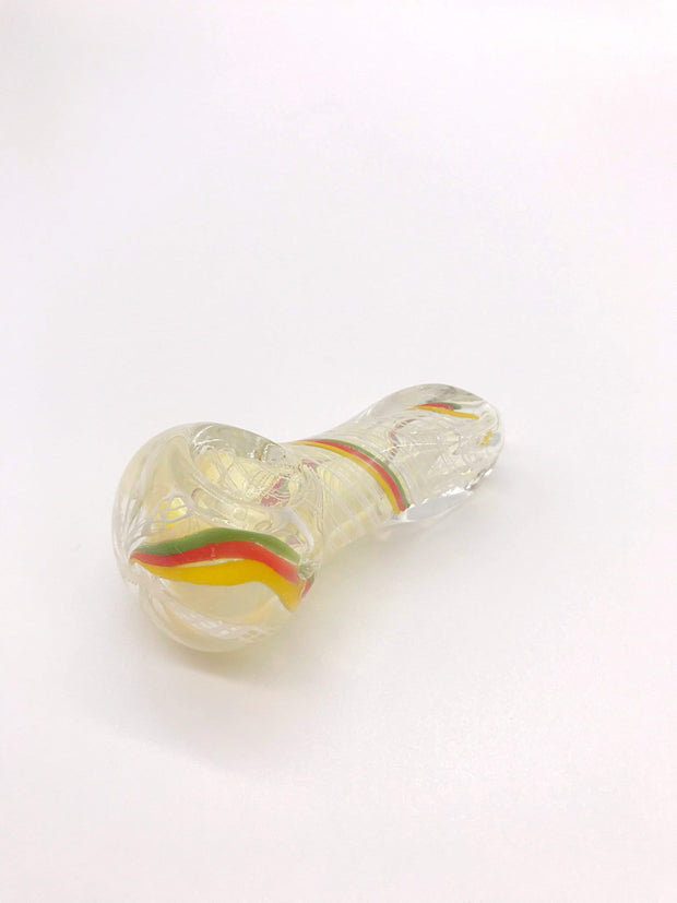 Smoke Station Hand Pipe Orange-Green Thick Fumed Spoon with Blue and Yellow Stripe Hand Pipe