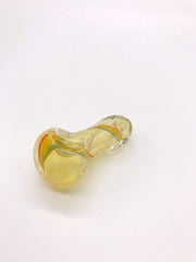 Smoke Station Hand Pipe Yellow-Clear Thick Fumed Spoon with Blue and Yellow Stripe Hand Pipe