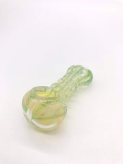 Smoke Station Hand Pipe Green-Clear Thick Fumed Spoon with Ridged Neck and Flat Mouthpiece Hand Pipe