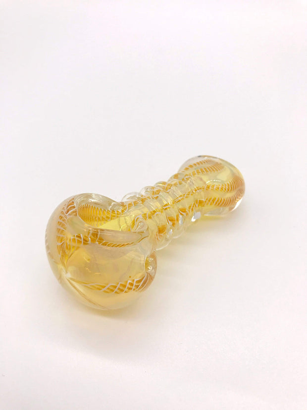 Smoke Station Hand Pipe Orange-Clear Thick Fumed Spoon with Ridged Neck and Flat Mouthpiece Hand Pipe