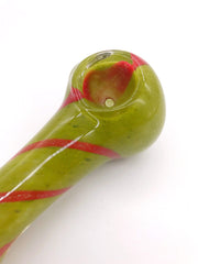 Smoke Station Hand Pipe Thick Green Spoon with Red Stripe Hand Pipe