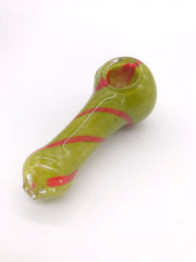 Smoke Station Hand Pipe Thick Green Spoon with Red Stripe Hand Pipe