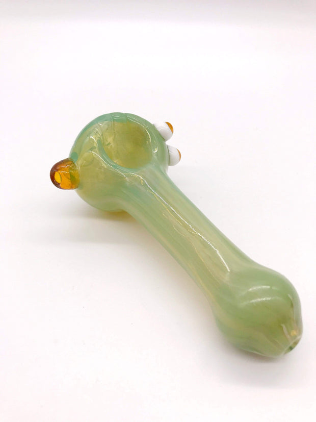 Smoke Station Hand Pipe Thick Green Spoon with White and Yellow Baubles Hand Pipe