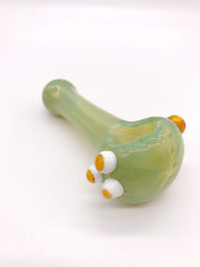 Smoke Station Hand Pipe Green Thick Green Spoon with White and Yellow Baubles Hand Pipe