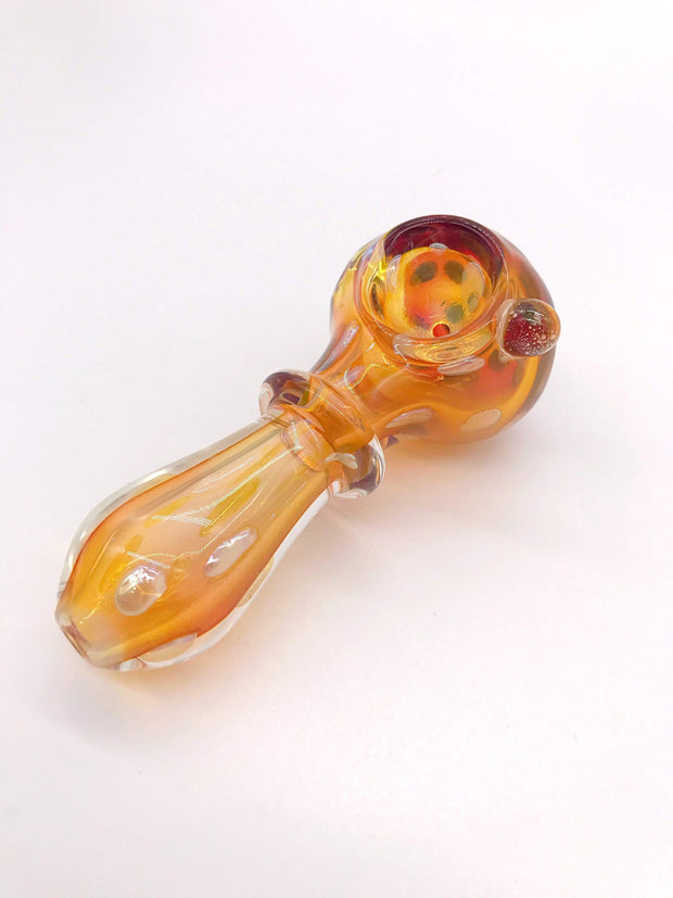 Smoke Station Hand Pipe Thick Silver-Fumed Amber Spoon with Silver-Fumed Drops Hand Pipe