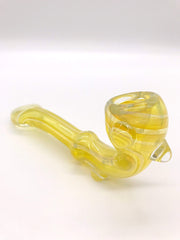Smoke Station Hand Pipe Clear-Yellow Thick Silver-Fumed Sherlock with Flat Mouthpiece Hand Pipe